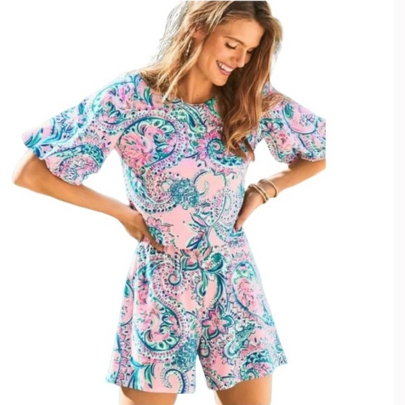 Lilly Pulitzer Pants - Lilly Pulitzer SZ SM Britton Romper Pink Tropics Tint Tangerine Dream